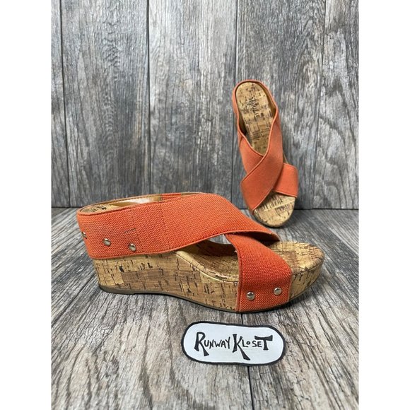 Style & Co. Shoes - STYLE & CO Womens Open Toe Leather Slip On Platform Wedge Sandals Cork Size 6